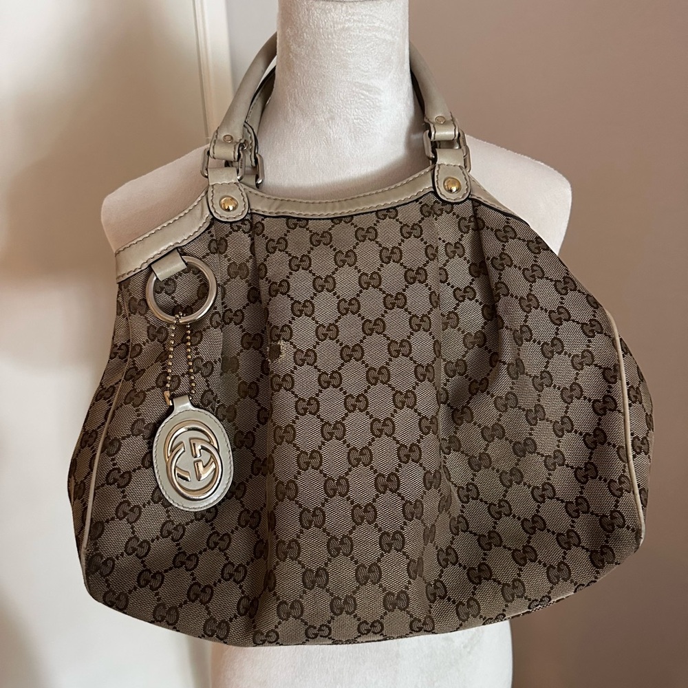 Gucci Sukey GG Canvas Beige and Brown Monogram Shoulder Bag